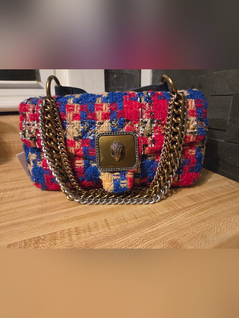 Kurt Geiger NWT Tweed Pimlico W/Chain Detailing & Dustbag (Current Line)